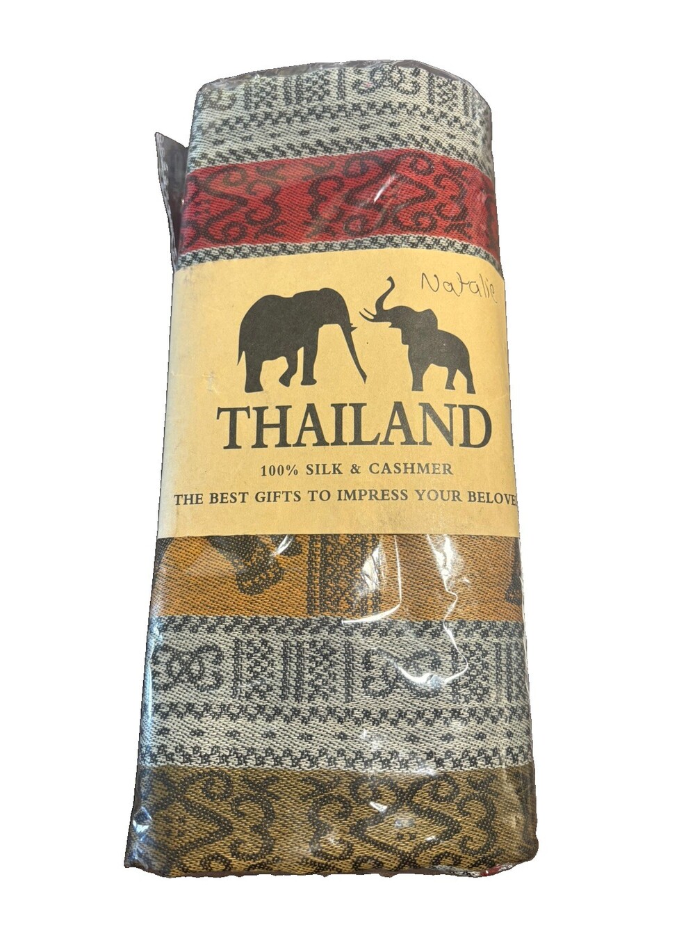 NEW Silk And Cashmere Thailand Scarf Elephant Motif